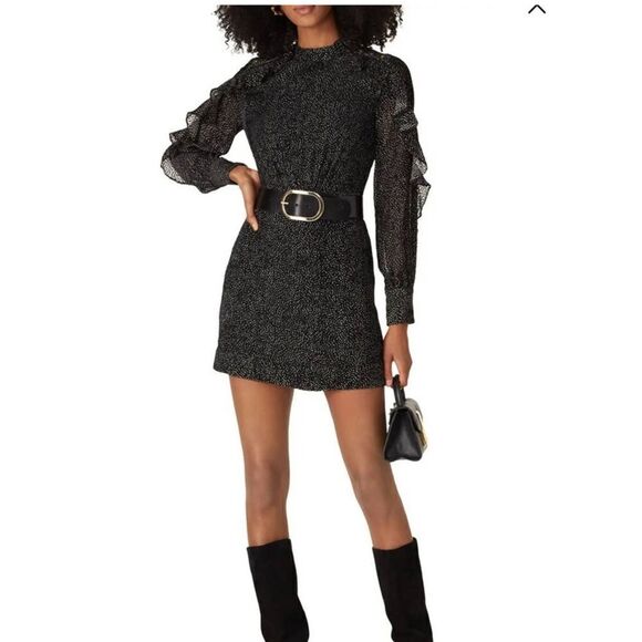 Pinko Silk Blend  Ruffle Trim Mini Dress - Picture 1 of 12